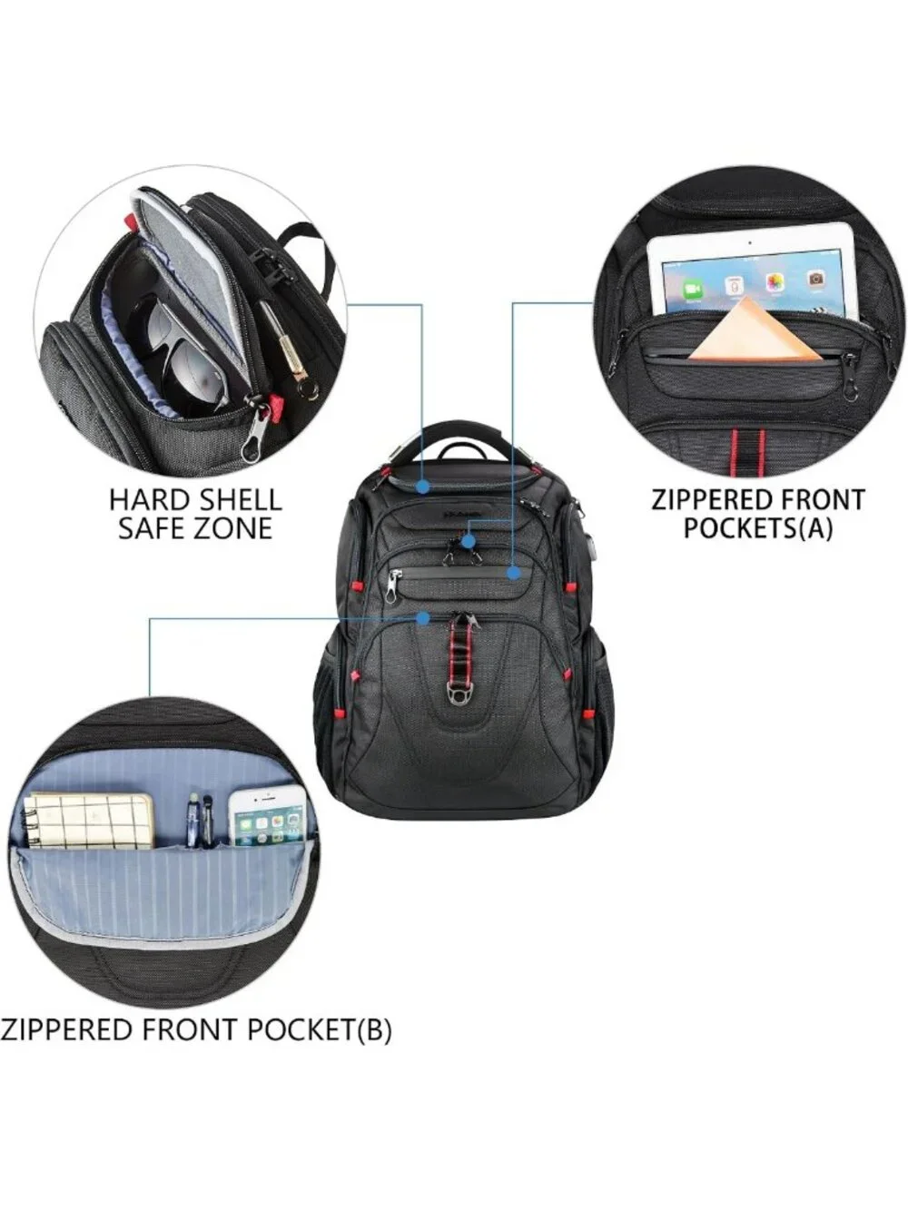 Water-Repellent Travel Laptop Backpack 17.3” with RFID & USB Port - XL College